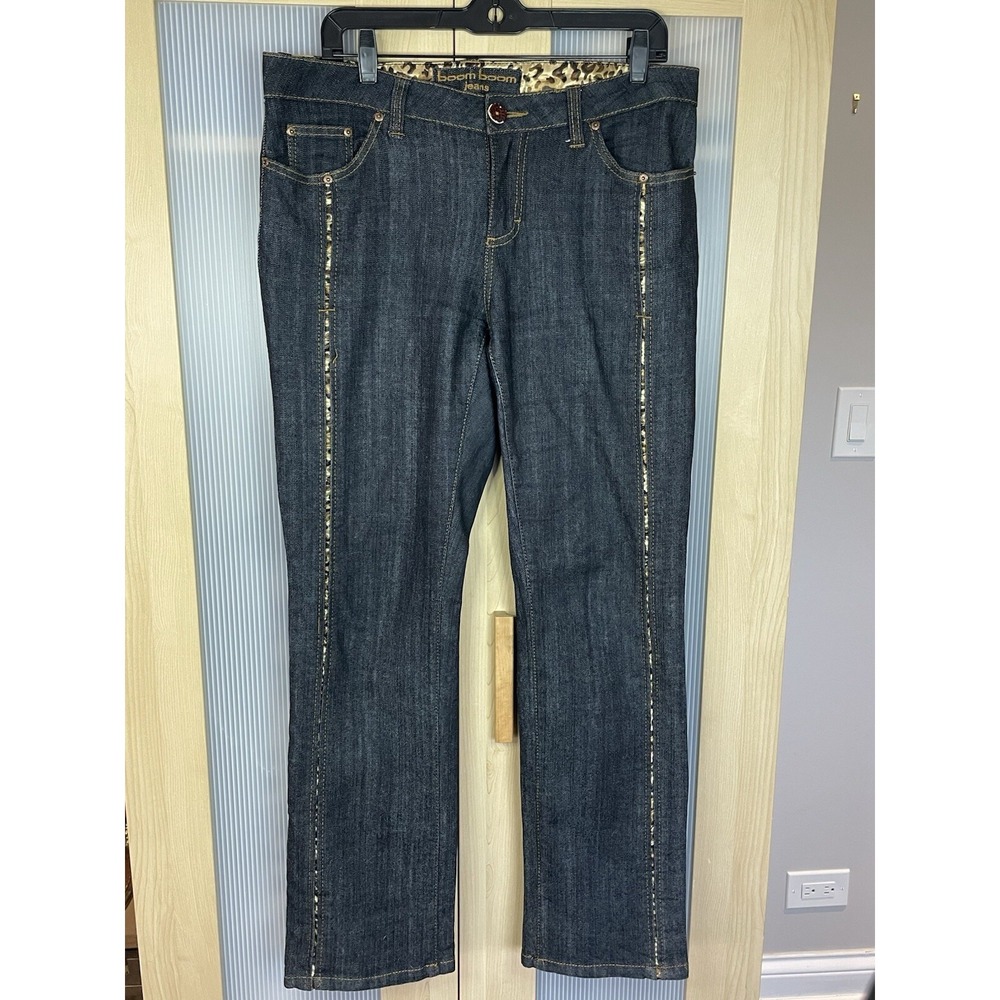 Boom Boom Jeans Womens Blue Size 14 Denim Casual Animal Print Streetwear Travel